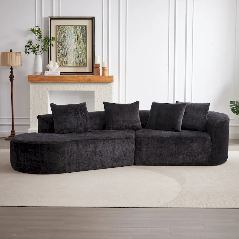 114 Chenille Deep-Seat Sectional Sofa with 4 Pillows