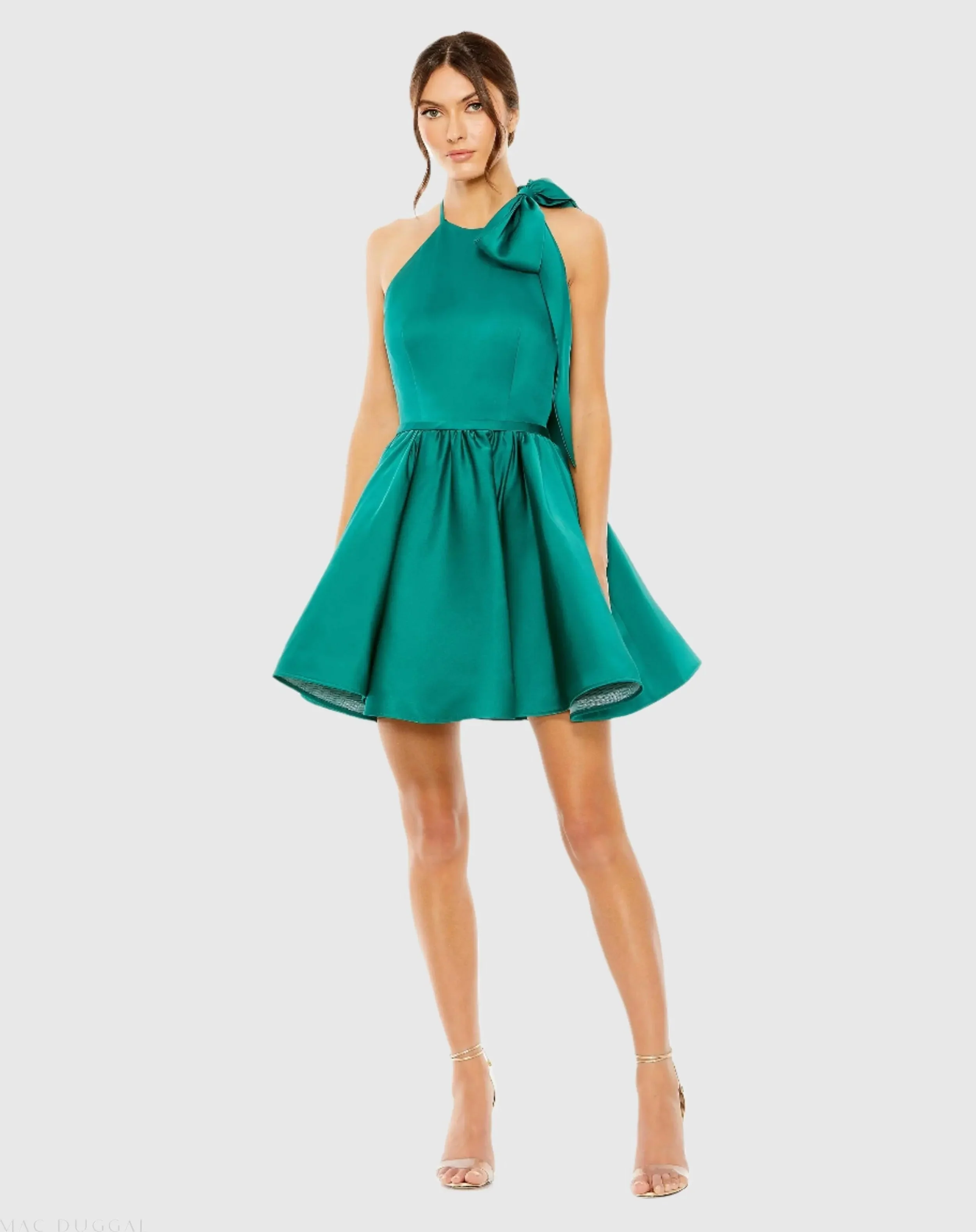Green High Neck Bow Detail Mini Dress