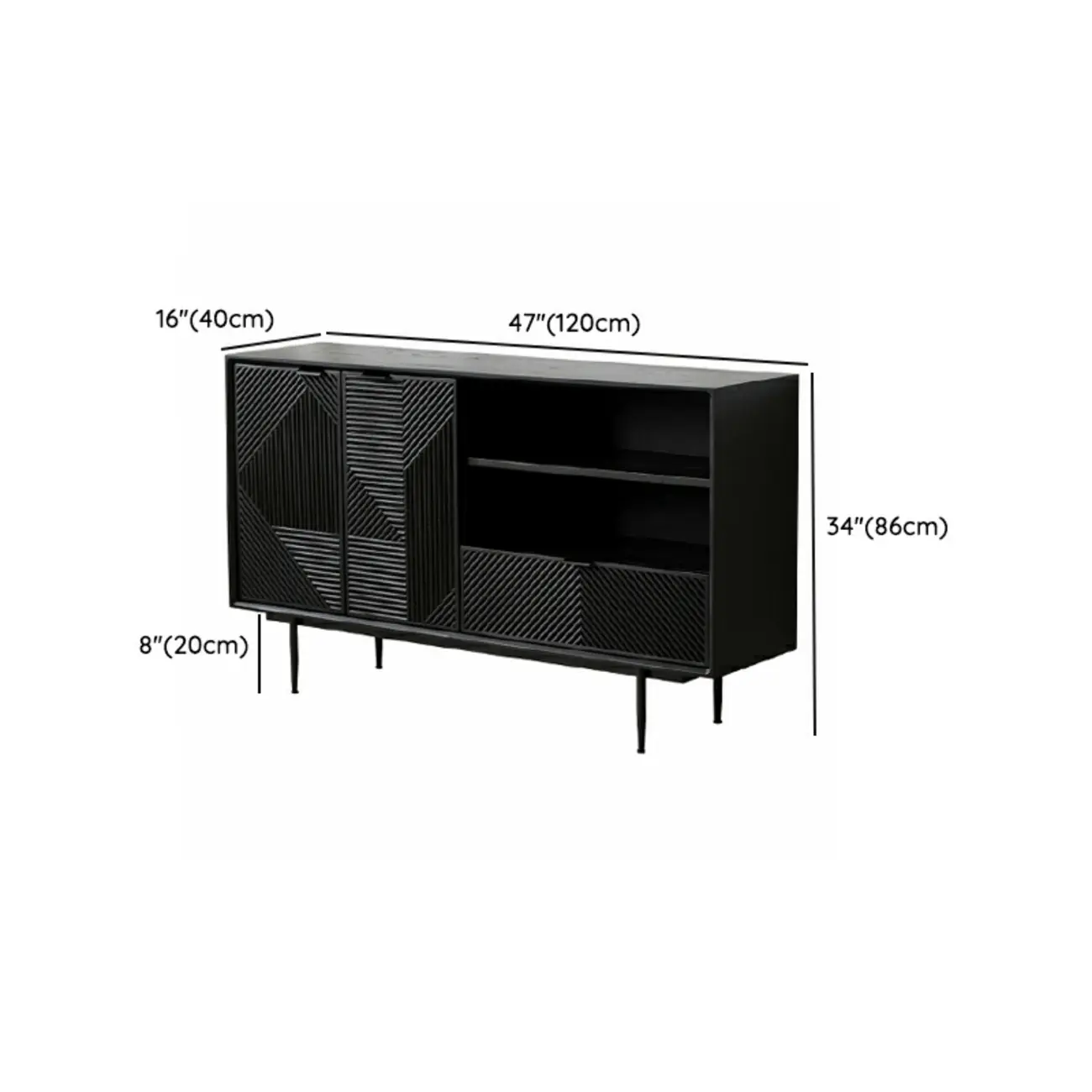 Geometric Black Wooden Sideboard with Drawer & Cabinet