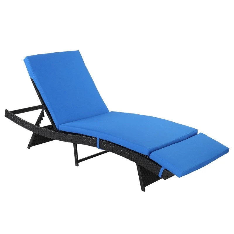 Patio Garden Single Wicker Chaise Lounge with Cushion - 1Lounge -Chair