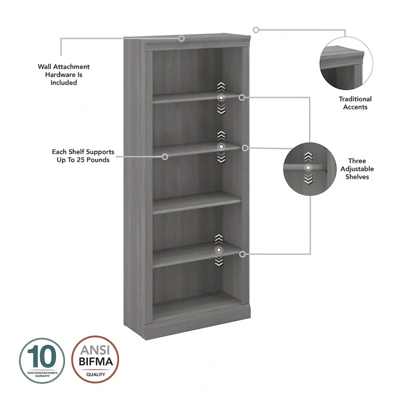 Tall 5 Shelf Bookcase