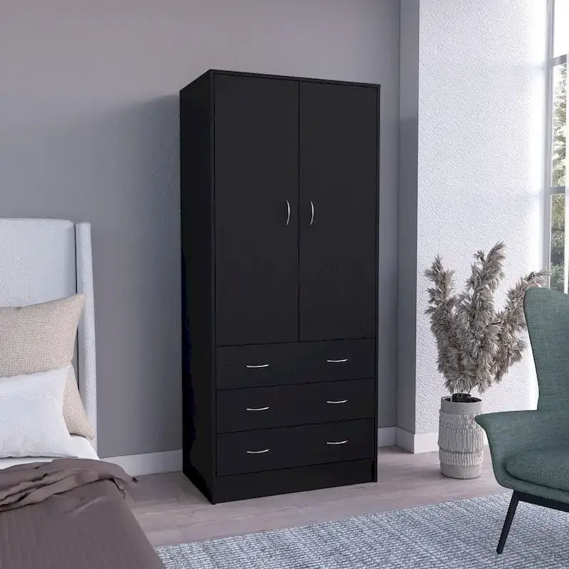 2-Door 3-Drawer Armoire with Hanging Rod, 70.9