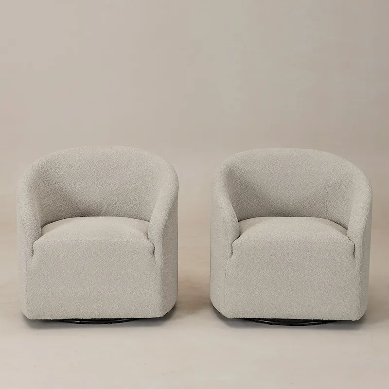 KINWELL 32 W Boucle Upholstered Swivel Barrel Armchair (Set of 2)