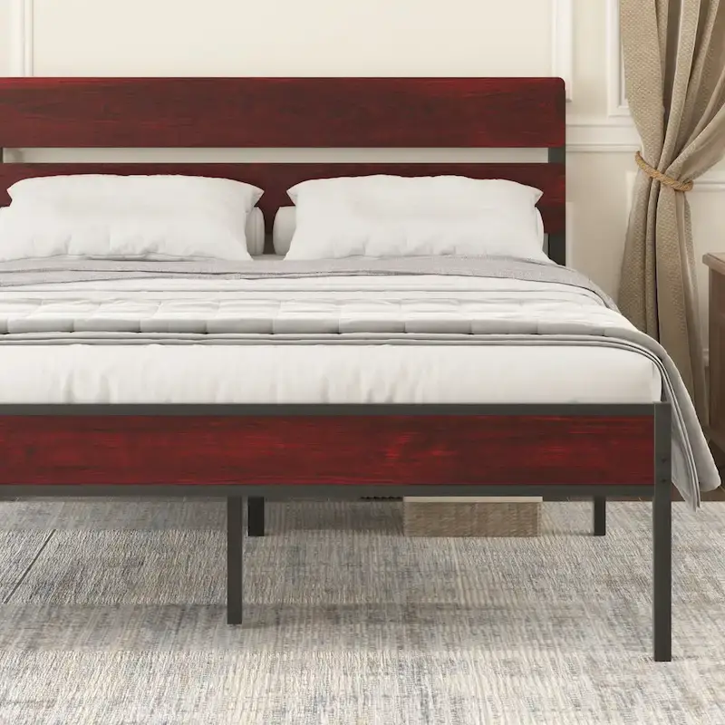 Javlergo Industrial Iron Bed Frames with MDF Headboard - Space-Saving & Durable