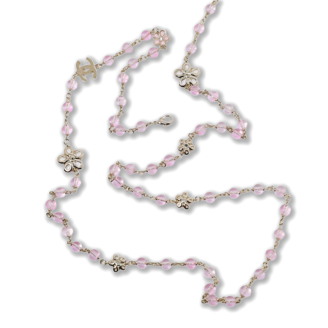 CCL114 Chanel Long Pink pearl chain sweater necklace - ccjewelryacc