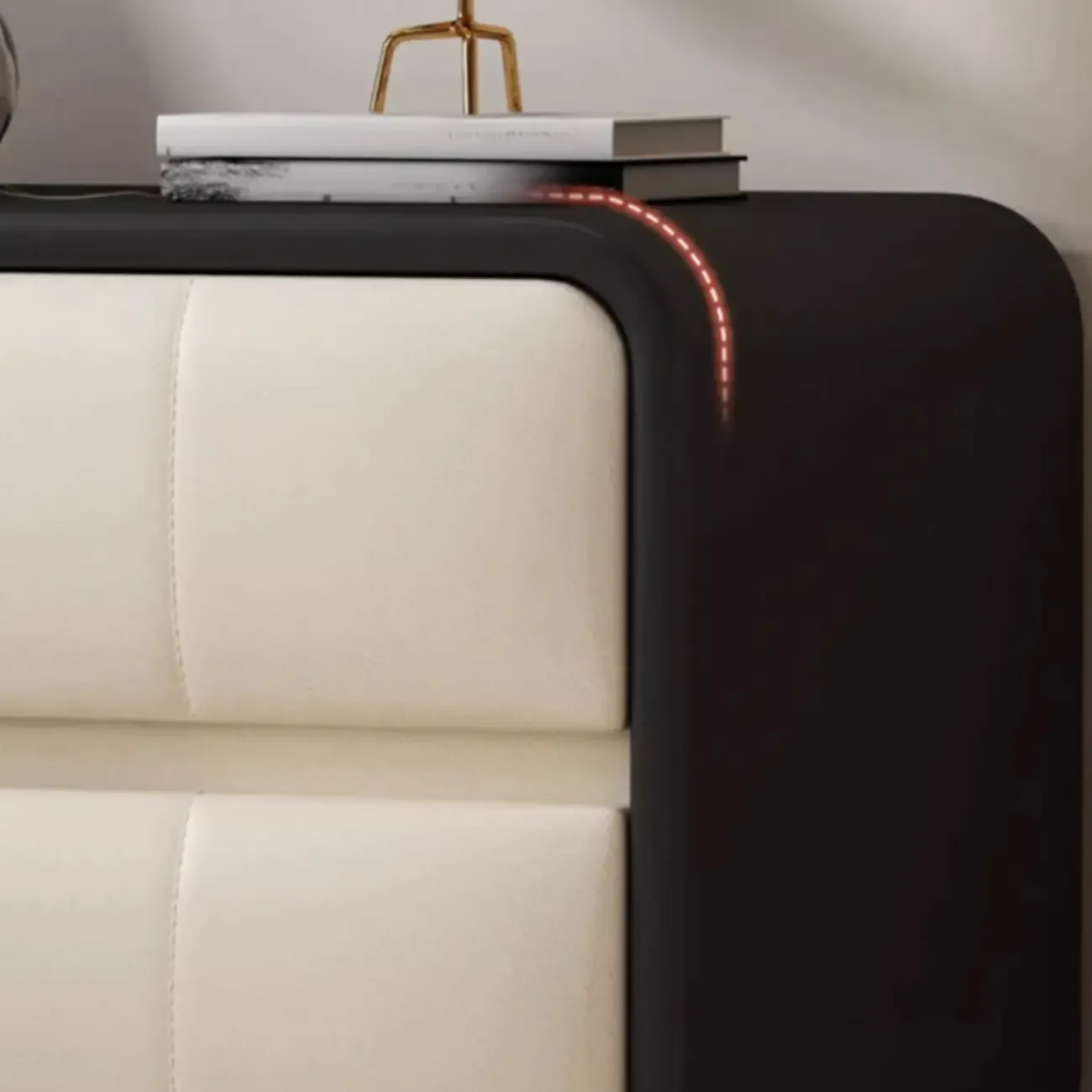 Modern Leather Wood Soft-Line 2 Drawer Nightstand