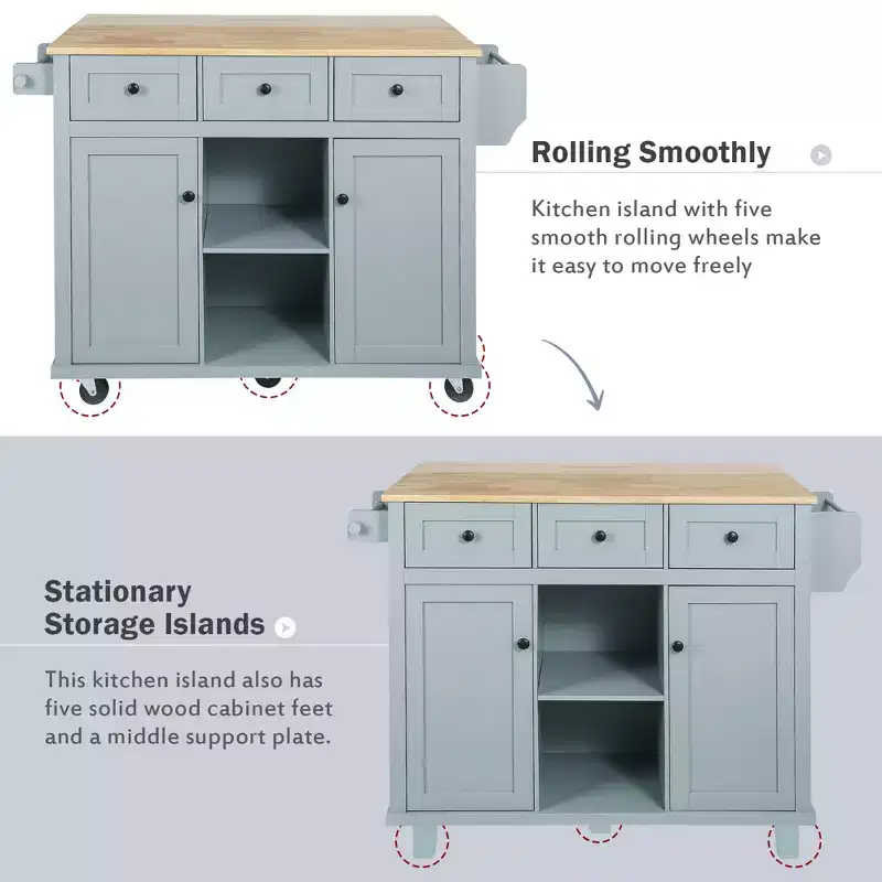 Whisen Modern Kitchen Island with Spice Rack and Towel Holder