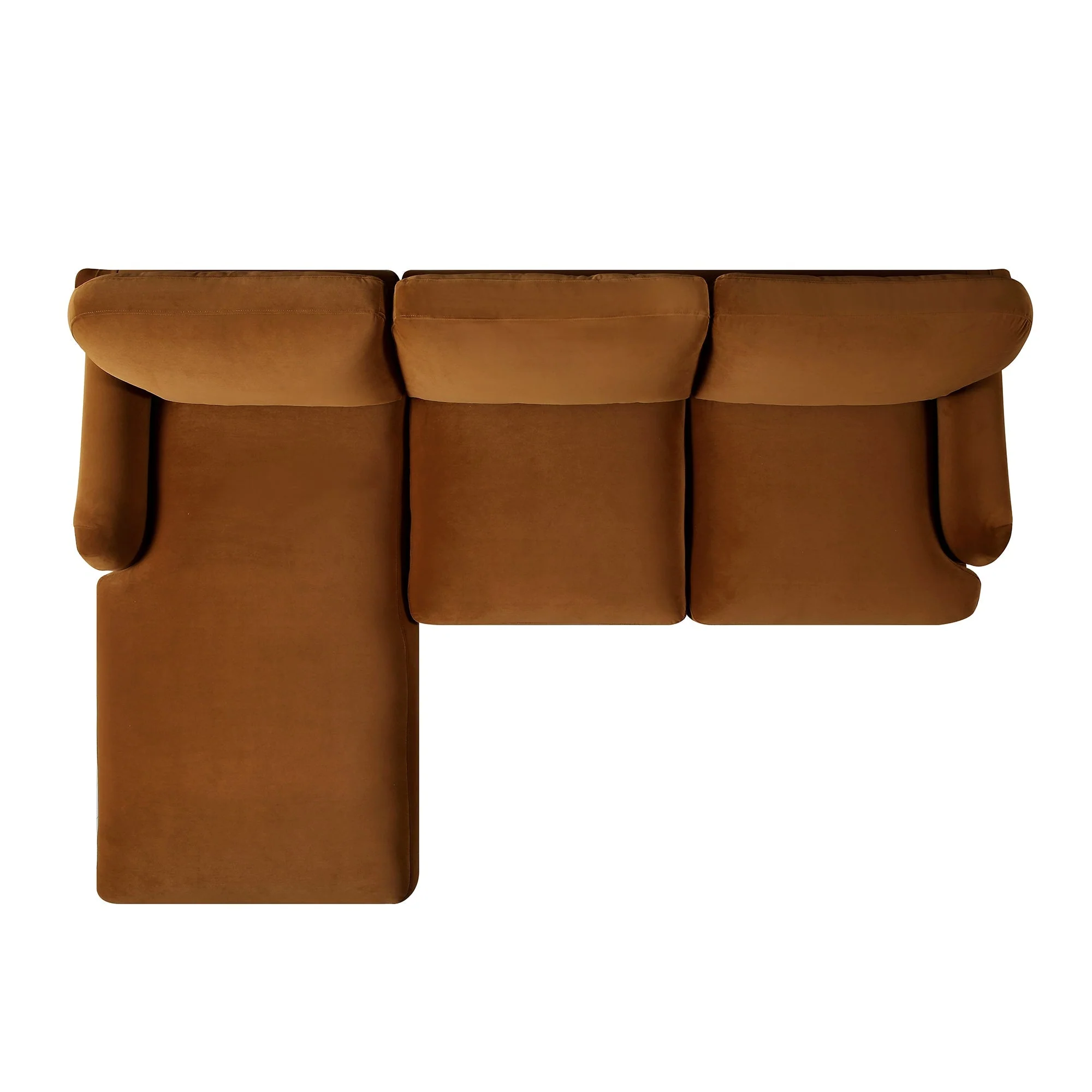Cinnamon Velvet Sofa, Grande Chaise Sofa Left Hand Facing