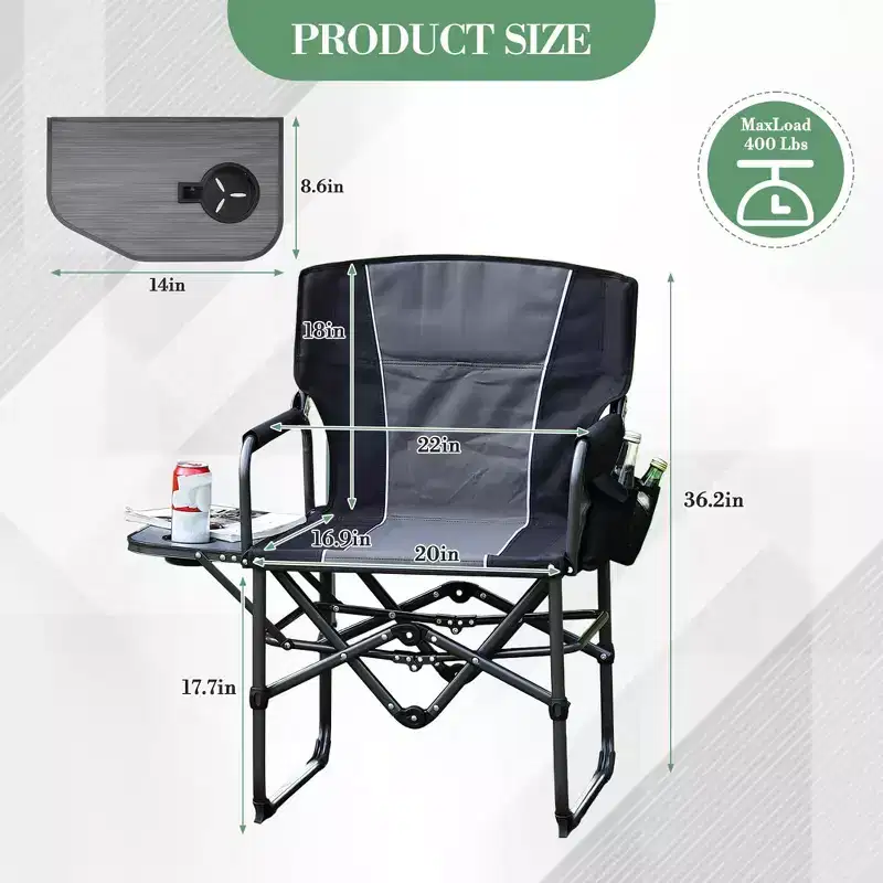 Outdoor Camping Directors Chair, Outdoor Foldable Camp Chairs, Oversized Portable Directors Chair with Side Table, Pocket