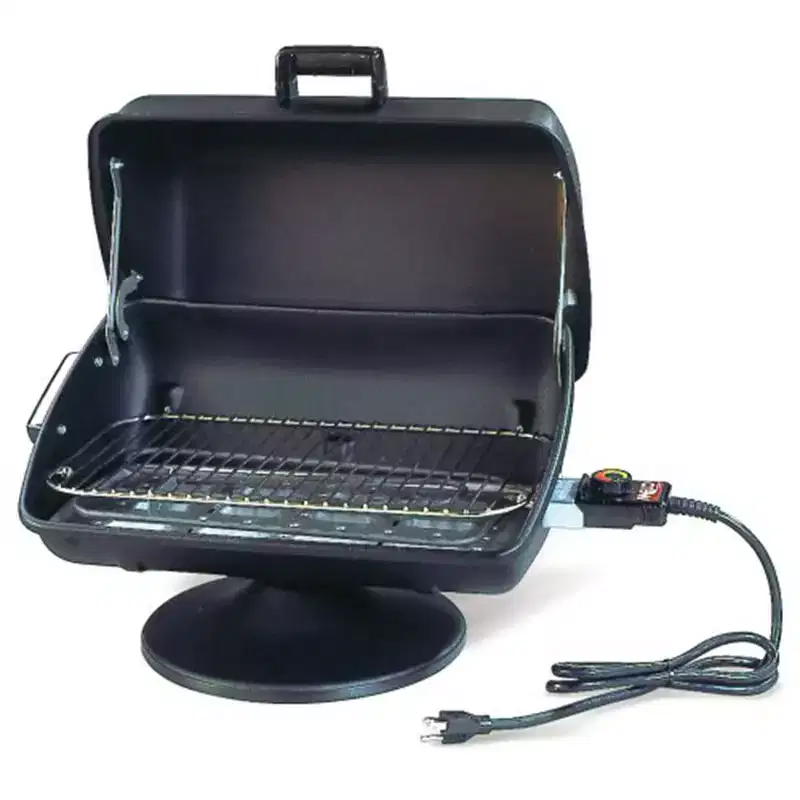 MECO Americana 1500W Portable Utility Tabletop Outdoor Electric Pedestal Grill with Thermostatic Control for Picnics, Camping, and Tailgating, Black
