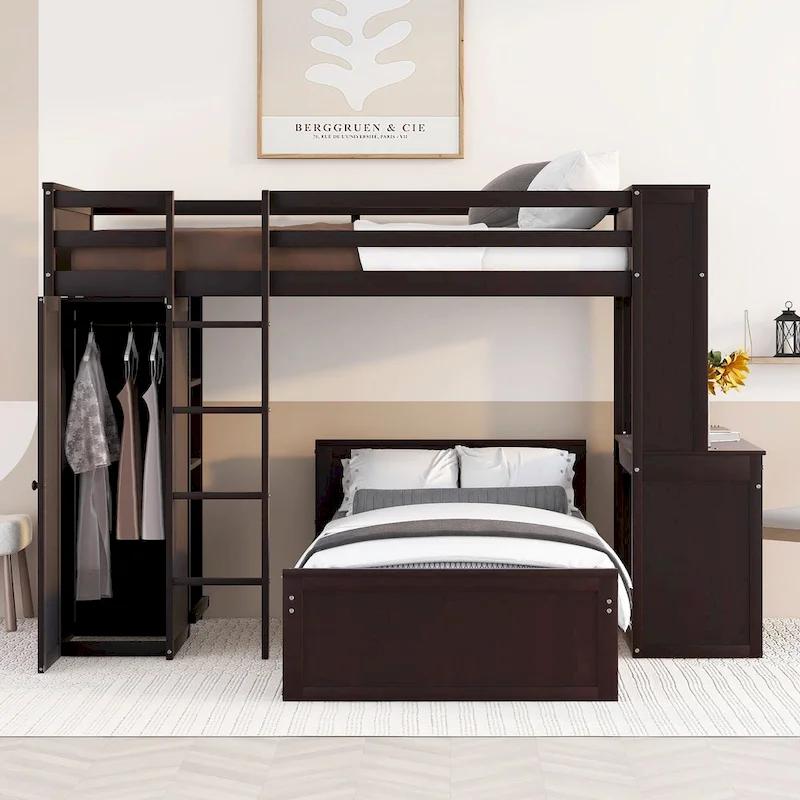 Twin over Twin Pine Loft Bed with Stand-alone