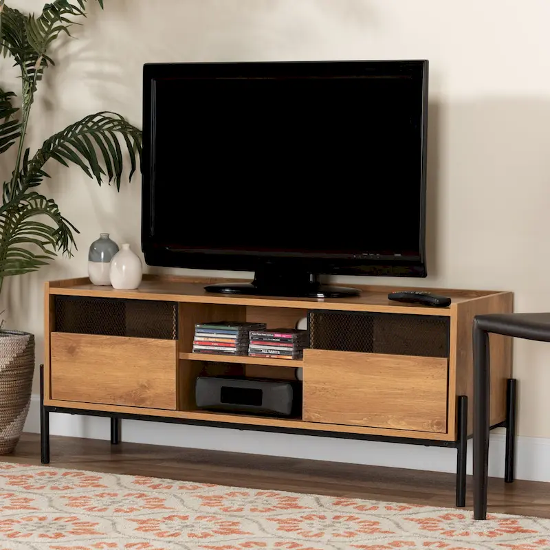 Modern & Industrial Natural Brown 2-Door TV Stand