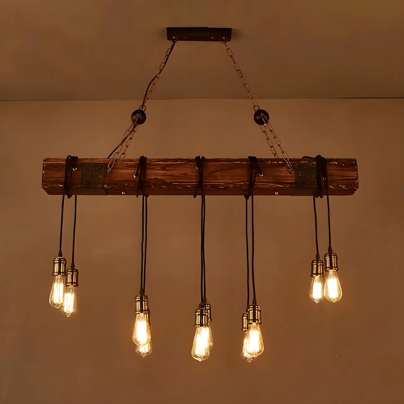 Industrial Brown Wood Large Island Hanging Light