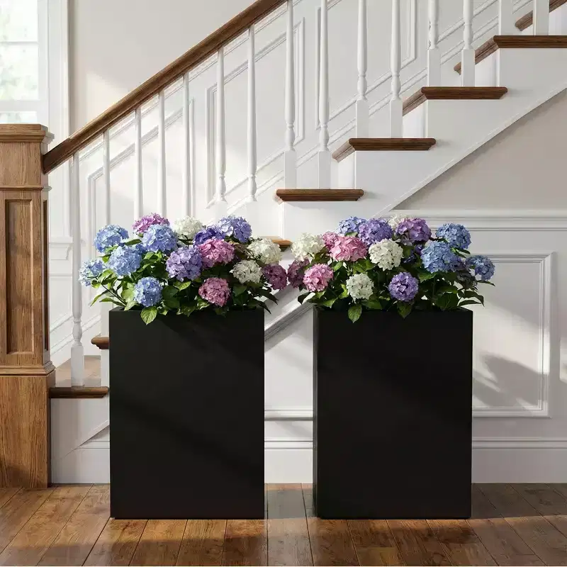 PexFix 2Pcs Metal Square Planter Box Cube Planters with Drainage Holes Large Planters for Indoor Outdoor Patio Porch Garden Decor