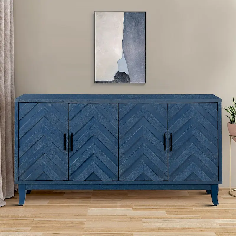 Antique Dark Grey Two-Door Wooden Dining Sideboard