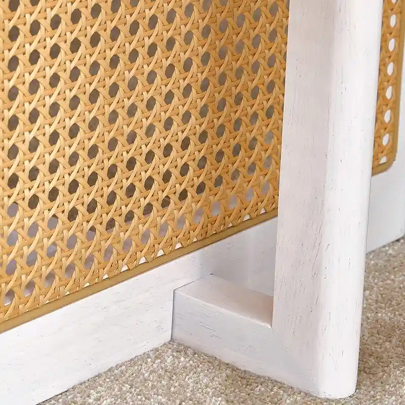 Solid Wood Coffee Table with Rattan Design - Black/White