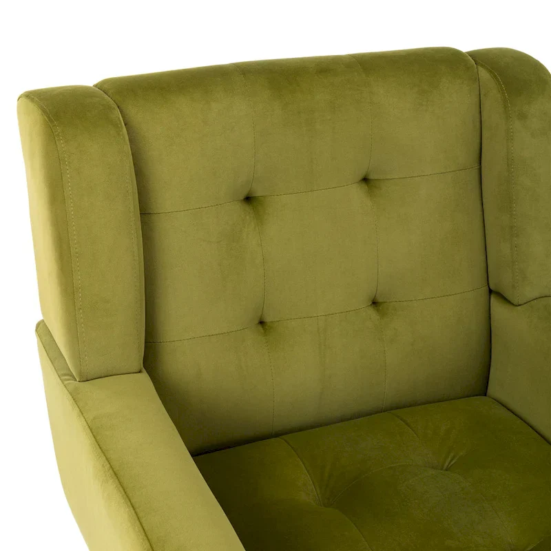 Green Velvet 29.53 Upholstered Tufted Accent Chair with Solid Black Wood Legs