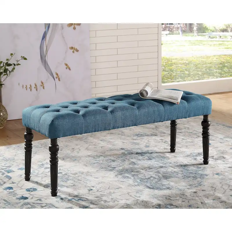 Copper Grove Sens Tufted Tan Fabric Dining Bench with Turned Legs