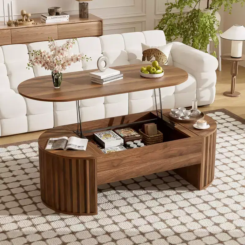 47.2'' Lift Top Coffee Table, Oval Wooden Center Table with Hidden Storage, Modern Cocktail Table for Living Room Bedroom Office