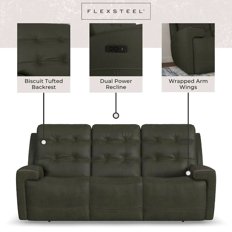 Iris Top Grain Leather Power Reclining Sofa with Power Headrests by Flexsteel