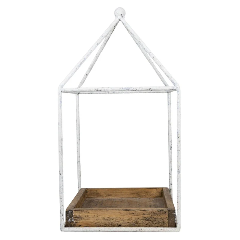 Foreside Home & Garden Platform Tray White Metal & Wood - 6 x 6 x 11.75 H