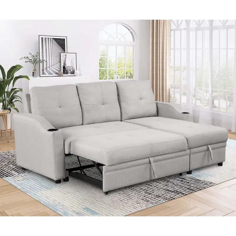 Classic and Cozy L-shape Pull-out Sleeper Sectional Sofa