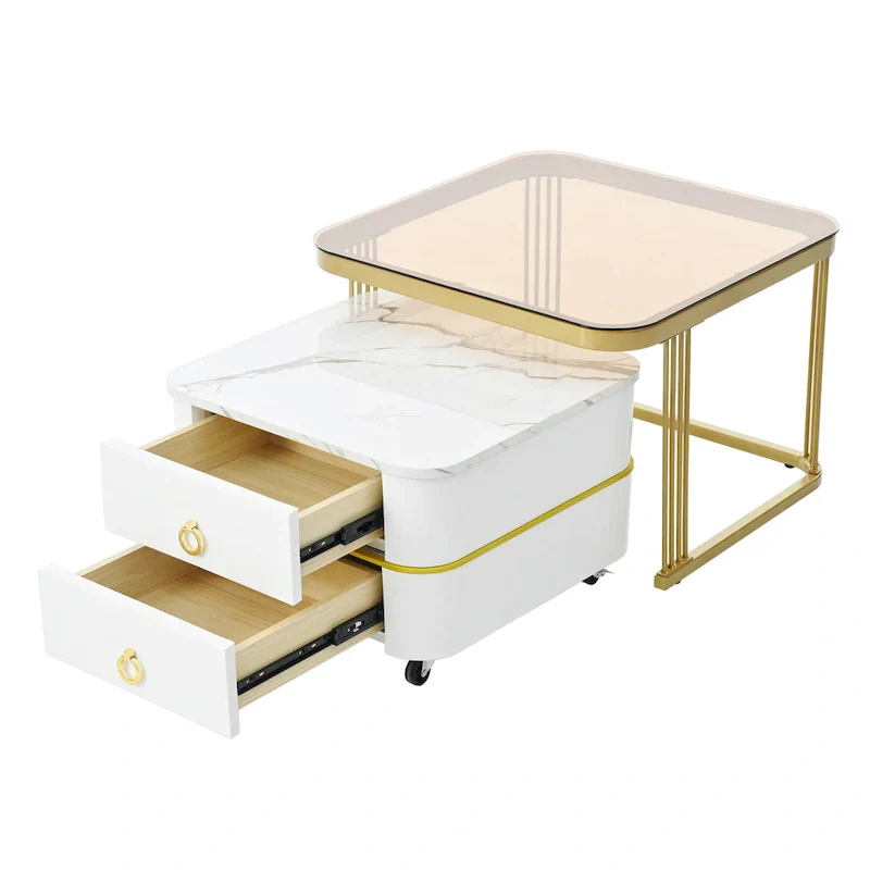 Nesting Coffee Table Set with Wheels, Set of 2