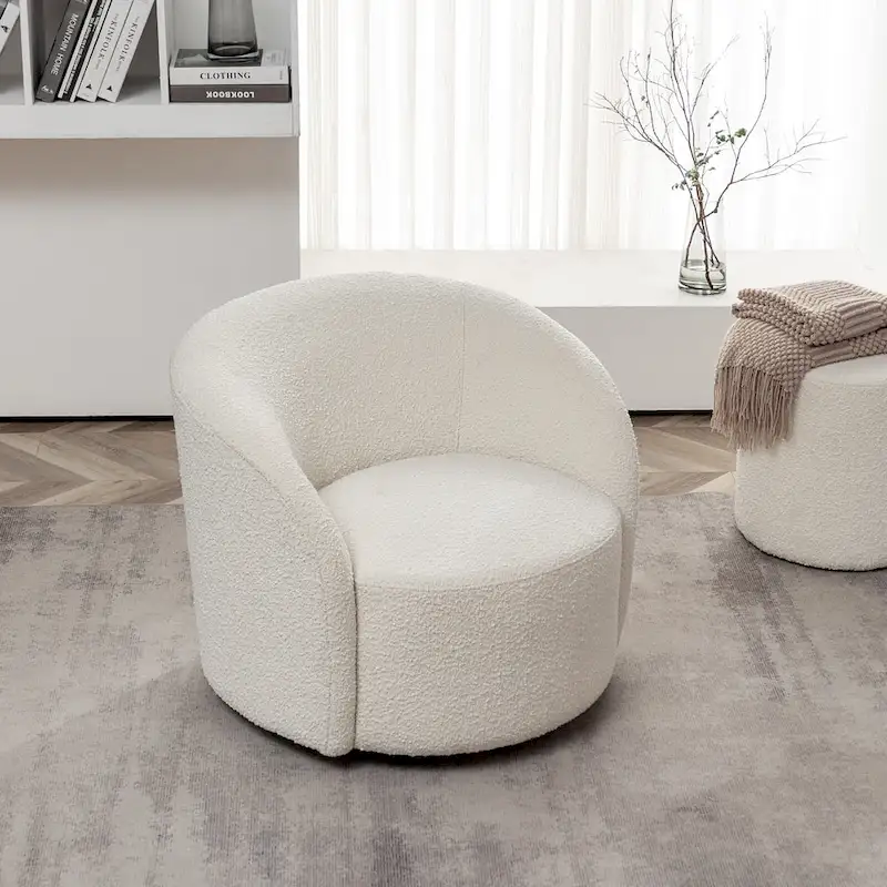 34 W Upholstered Boucle Swivel Barrel Accent Chair