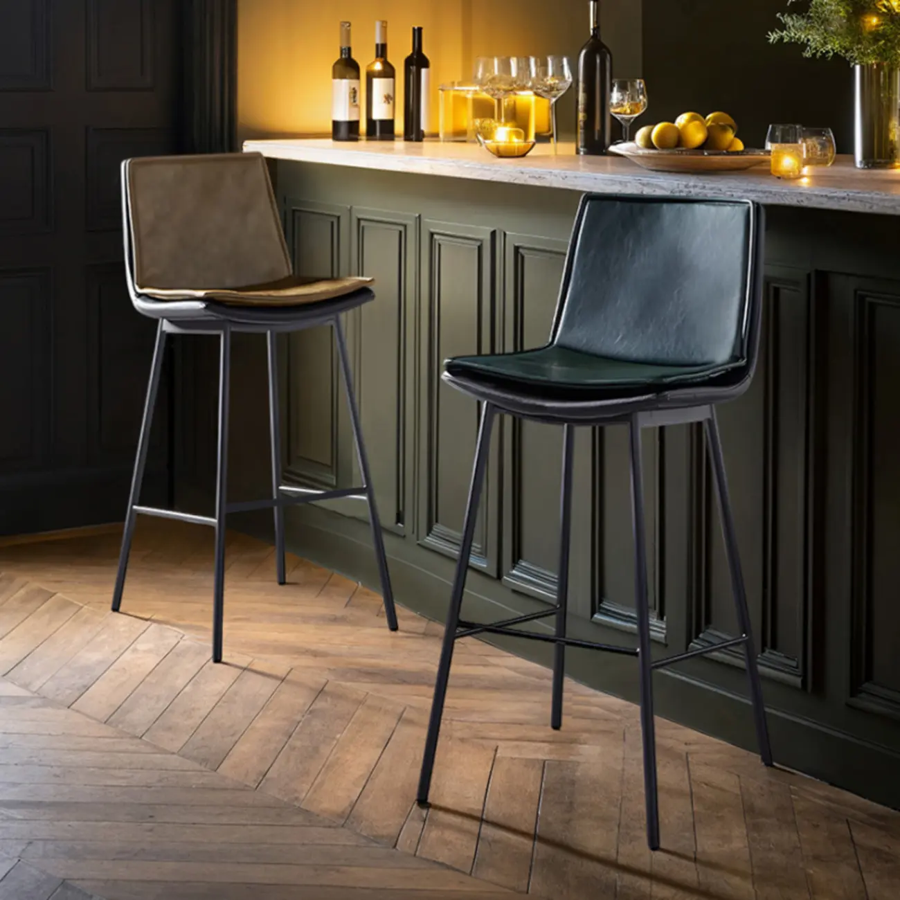 Modern Leather Counter Height Bar Stool with Back