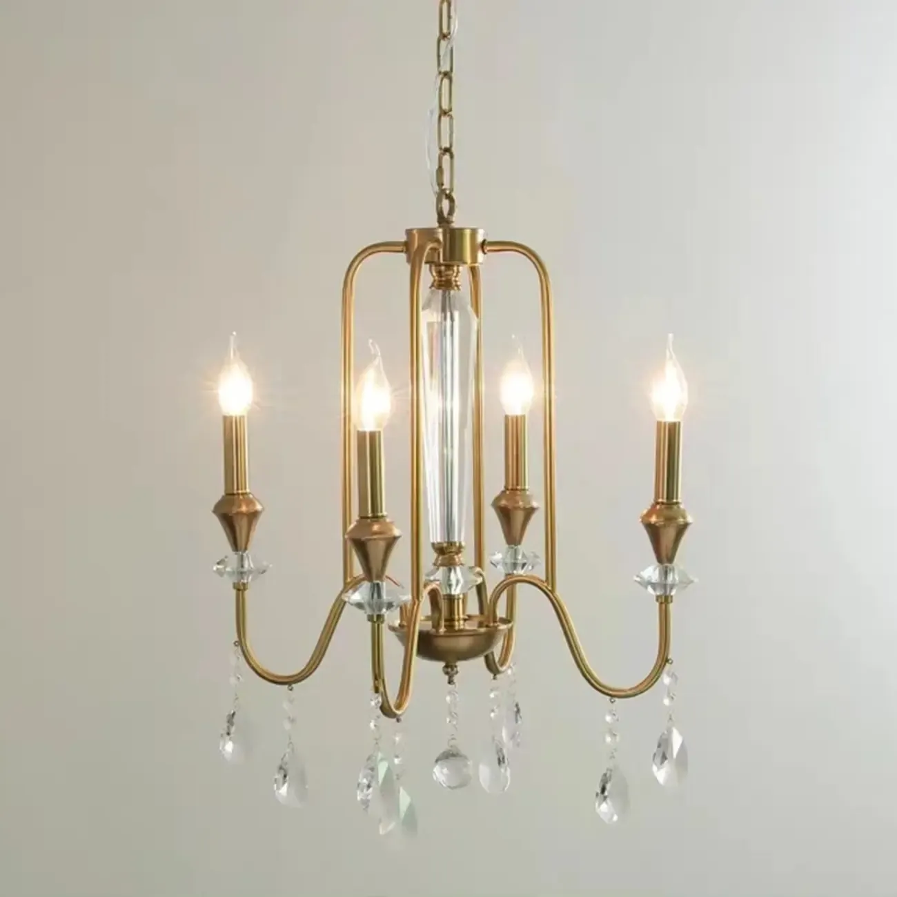 Metallic Alloy Hanging Gold Adjustable Crystal Chandelier