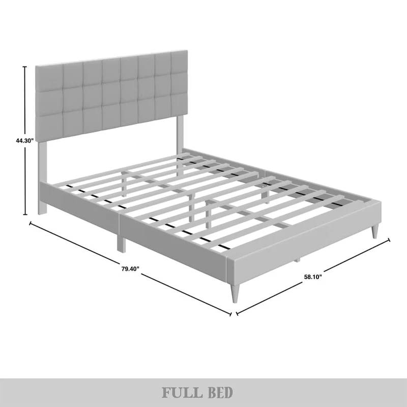 Beige / Light Grey / Black Linen Upholstered Platform Bed with Square Stitching Headboard – Twin / Full / Queen / King