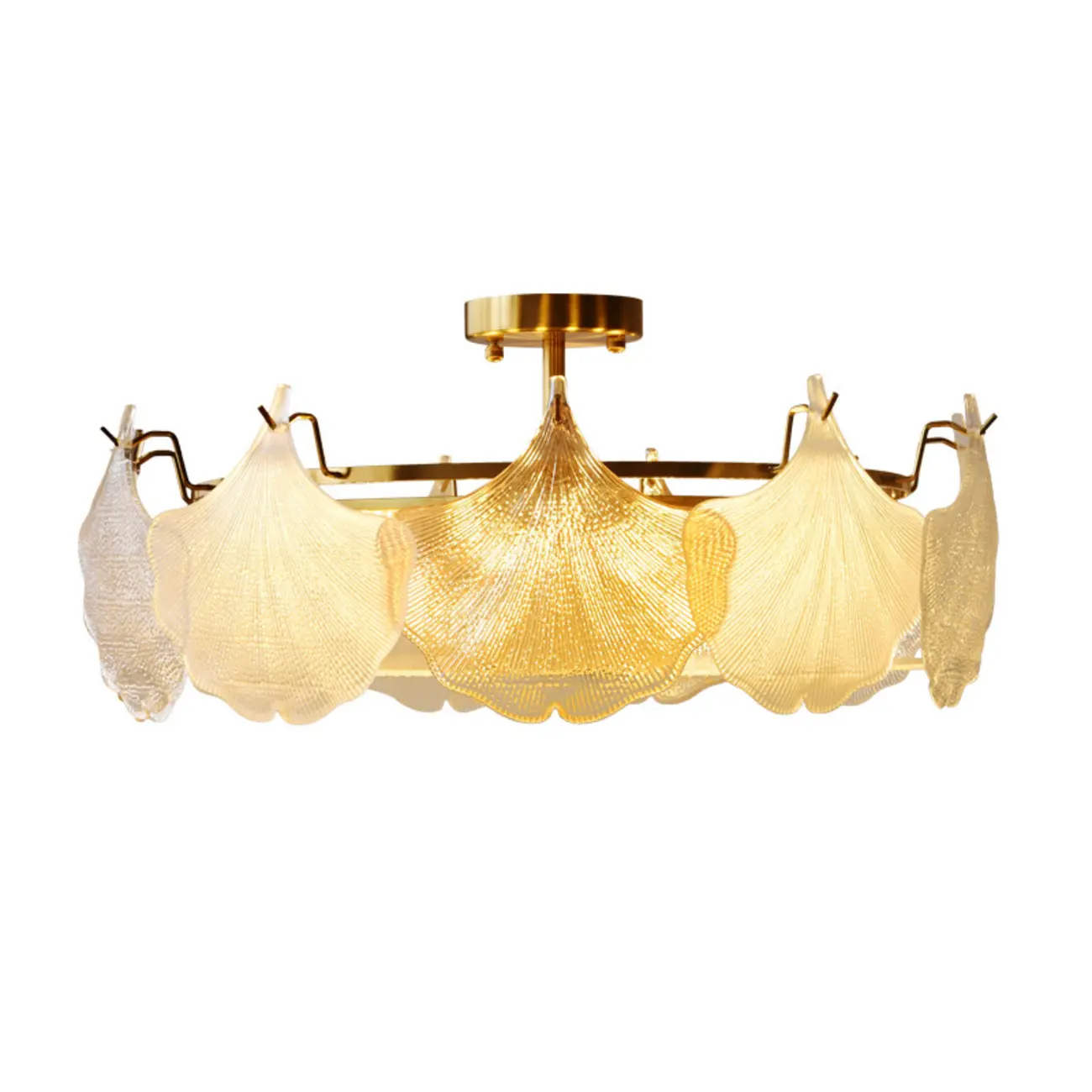 Modern Glass Leaf Shape Gold Semi Flush Ceiling Light