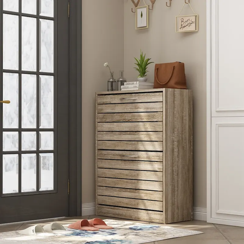 2-Tier Shoe Storage Cabinet with Bench Seat