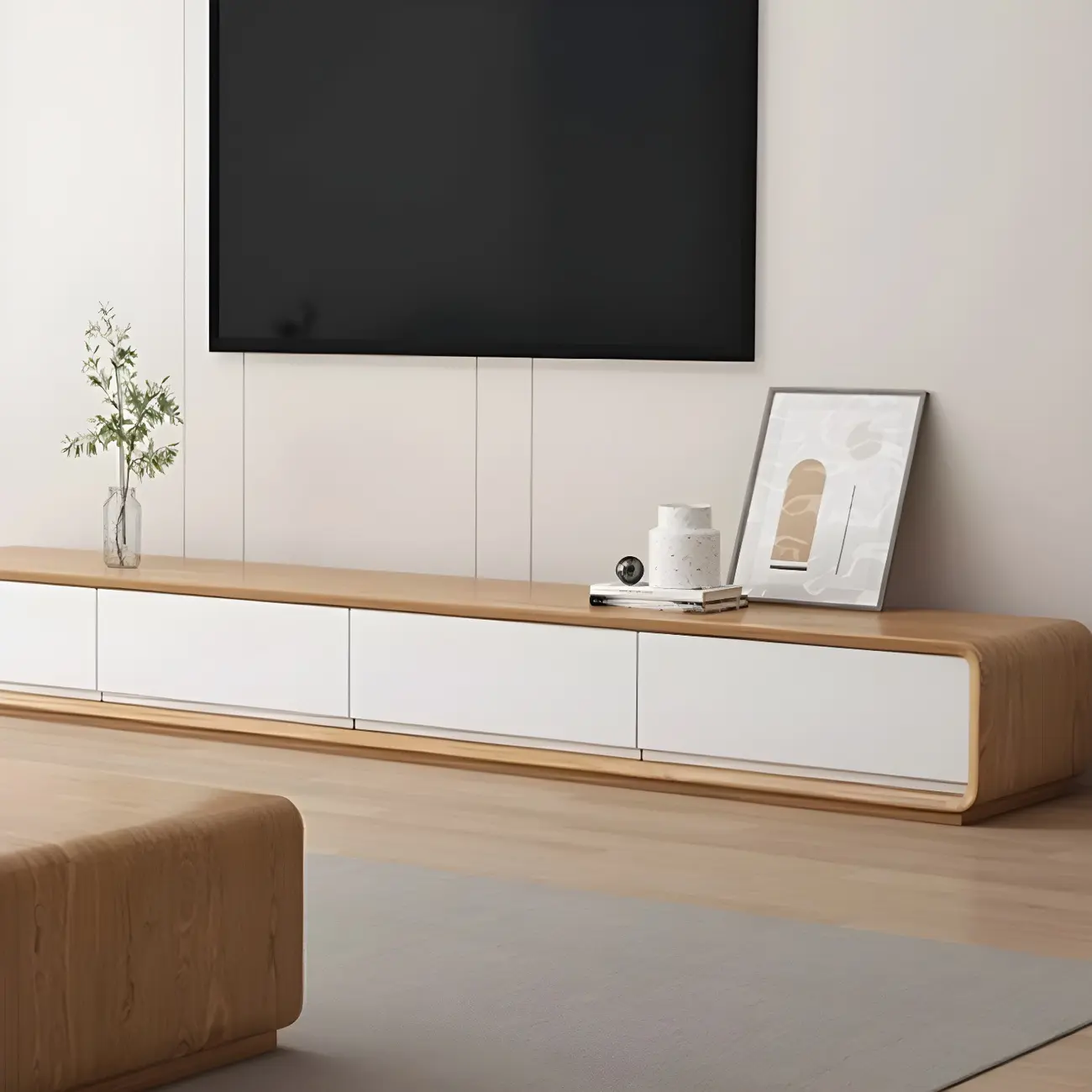 79 Brown Modern Wooden Long Drawers TV Stand