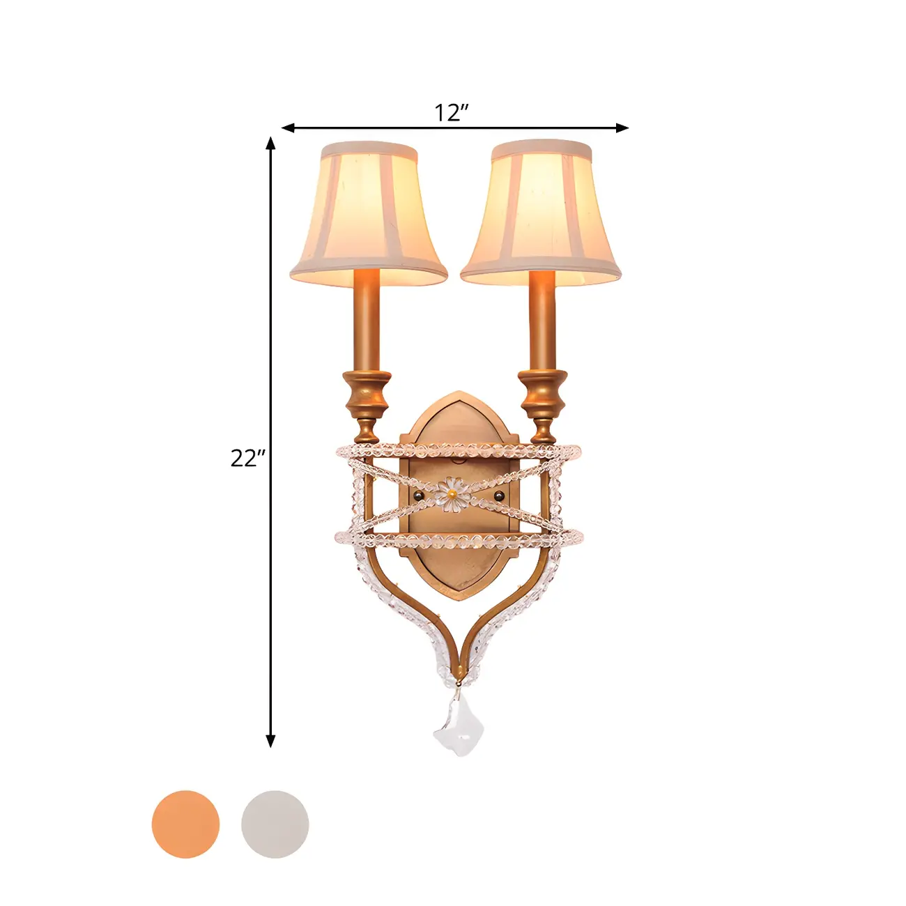2 Lights Graceful Crystal Wall Sconce with Fabric Shade & LED