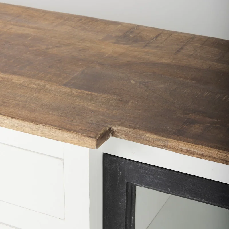 Bourchier White w/Black Trim & Medium Brown Top Solid Wood Sideboard - 75.0L x 20.8W x 34.3H