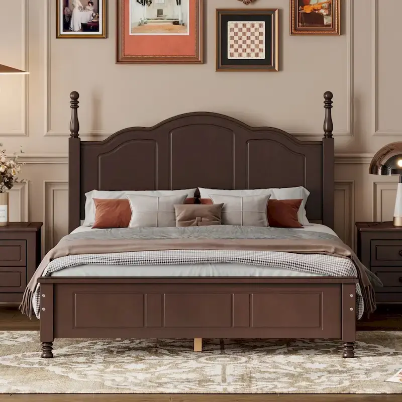 Full Size Wood Platform Bed Frame,Retro Style Platform Bed