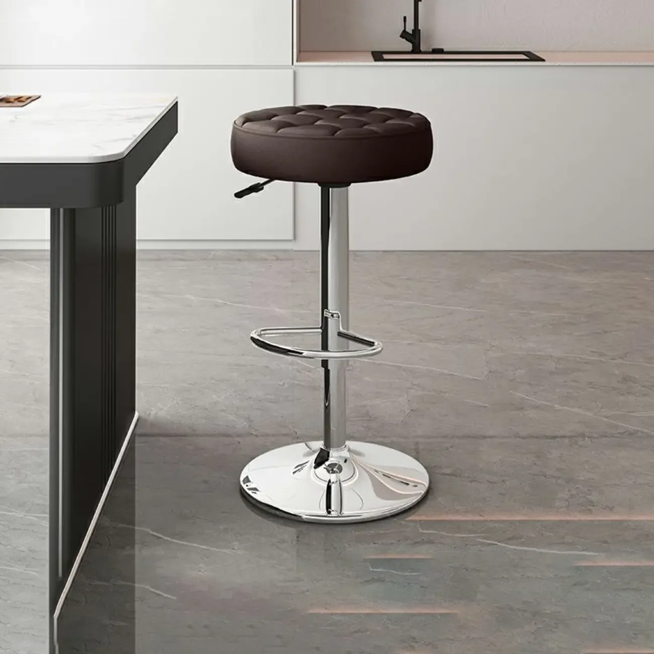 Leather Upholstered Adjustable Swivel Bar Stools