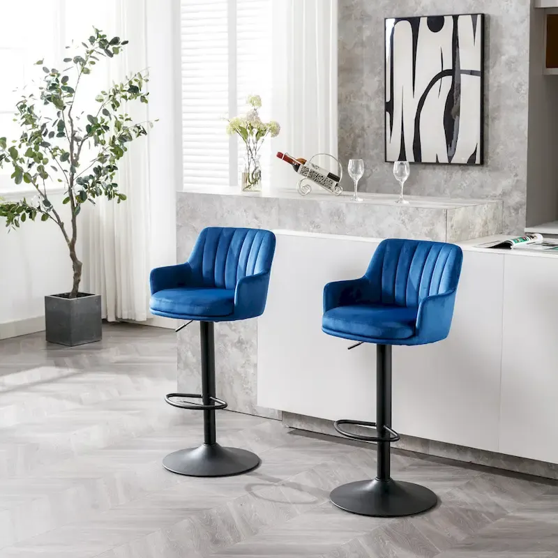 Adjustable Counter Height Bar Stools Set of 2, Swivel Armless Barstools with Footrest, Kitchen Counter Island with Back