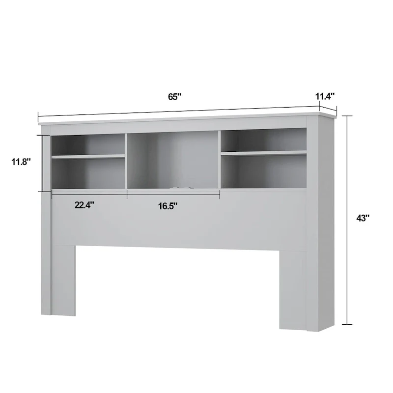 65Timechee Queen Bookcase Headboard RGB Light Adjustable Shelf