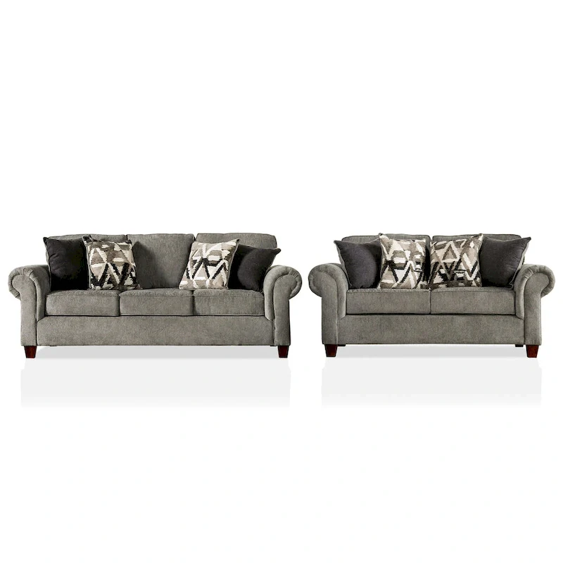 Mecia Transitional Chenille Rolled Arms 2-Piece Sofa Set by Furniture of America