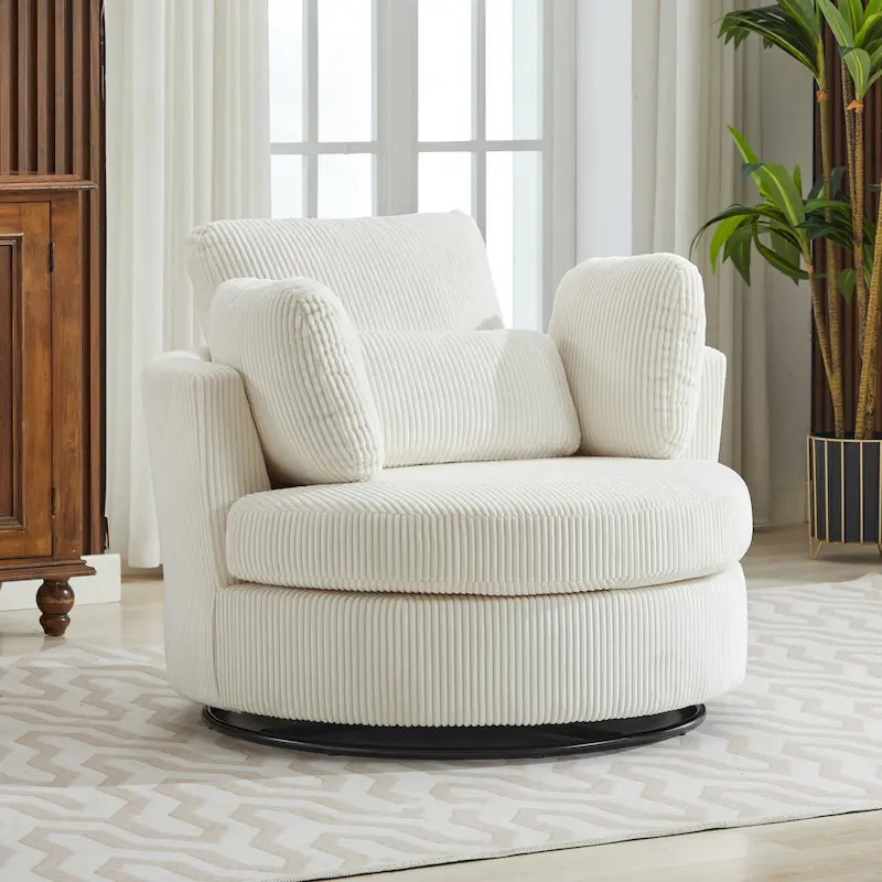 Upholstered Swivel Barrel Armchair Club Chair With Metal Base