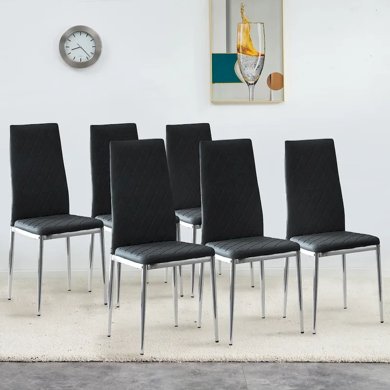 Black / Light Gray PU Dining Chair, Set of 6