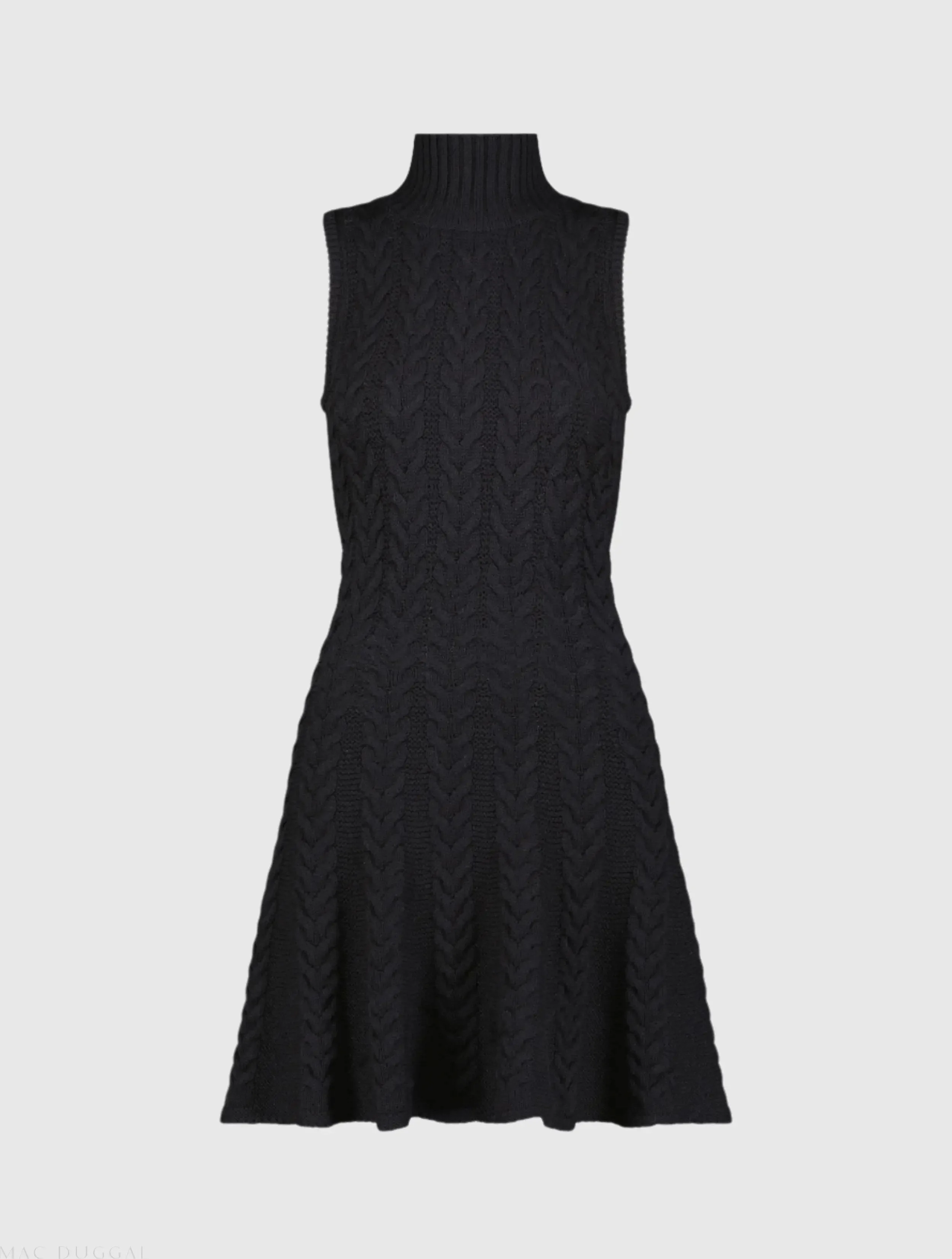 Black Cable Knit Turtle Neck Sleeveless Mini Sweater Knit Dress