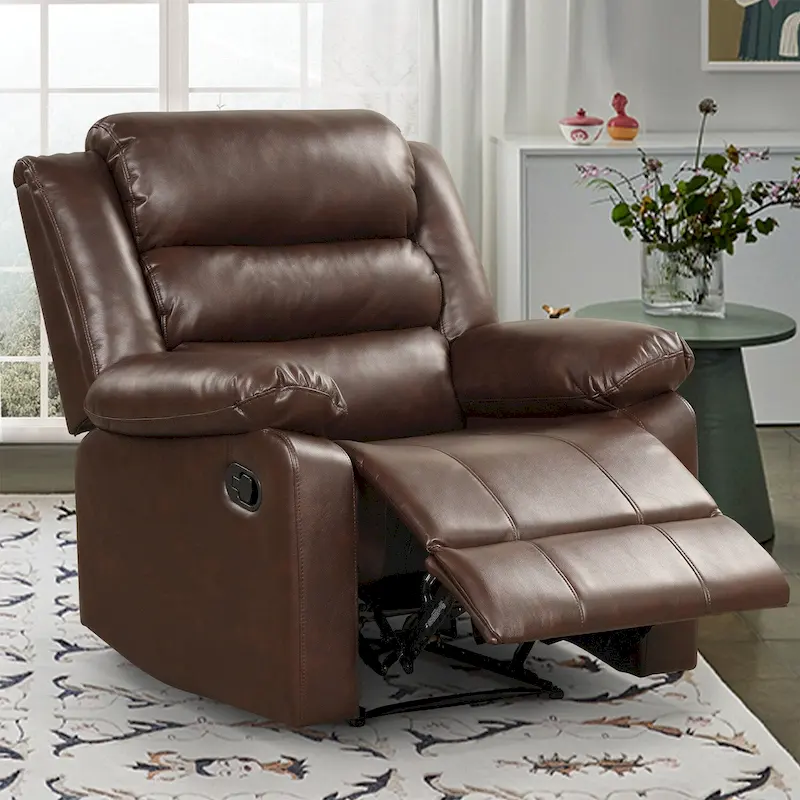 Breathable PU Leather Manual Recliner Chair with Overstuffed Arm and Back