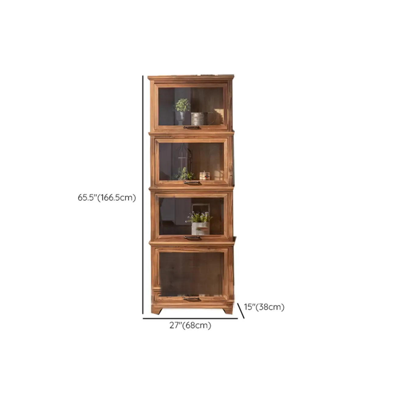 Traditional Multi-Shelves Brown Wooden Flip-Up China Cabinet