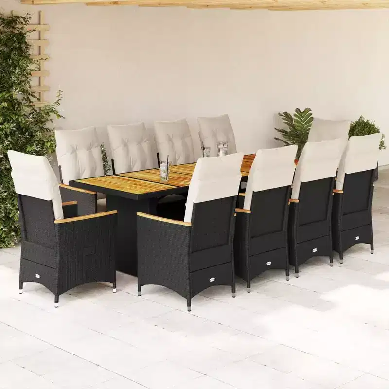 vidaXL Bistro Set Black PE Rattan, Powder-Coated Steel, Solid Acacia Wood