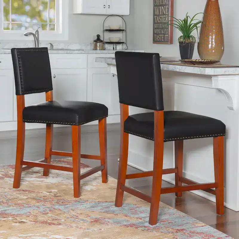 Black Faux Leather Counter Stool, Single Seat, 24