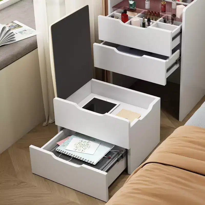 Vanity Desk with Plip Top Mirror, Hidden Cushioned Chair, 3 Drawers, Compact Vanity, Visible Glass Desktop, Small Make Up Vanity Set White