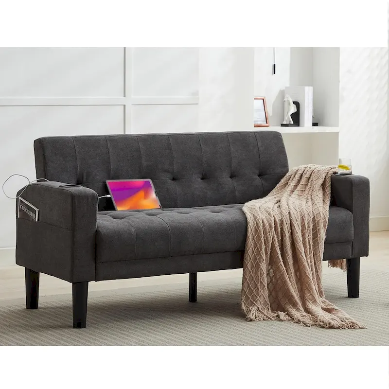 62 Inch Linen Upholstered Modern Loveseat Sofa